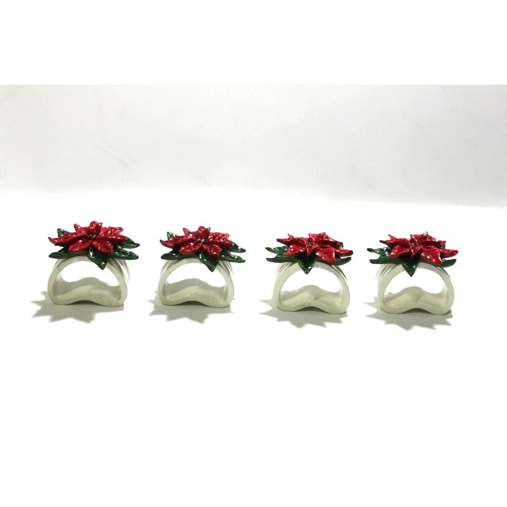Target Home Poinsettia Napkin Rings Boxed 2002 Ceramic Christmas Set of …